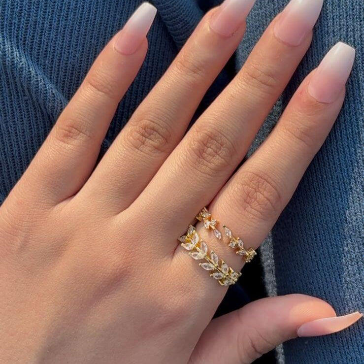Golden Ivy and Leaf Ring Combo (Adjustable Rings)