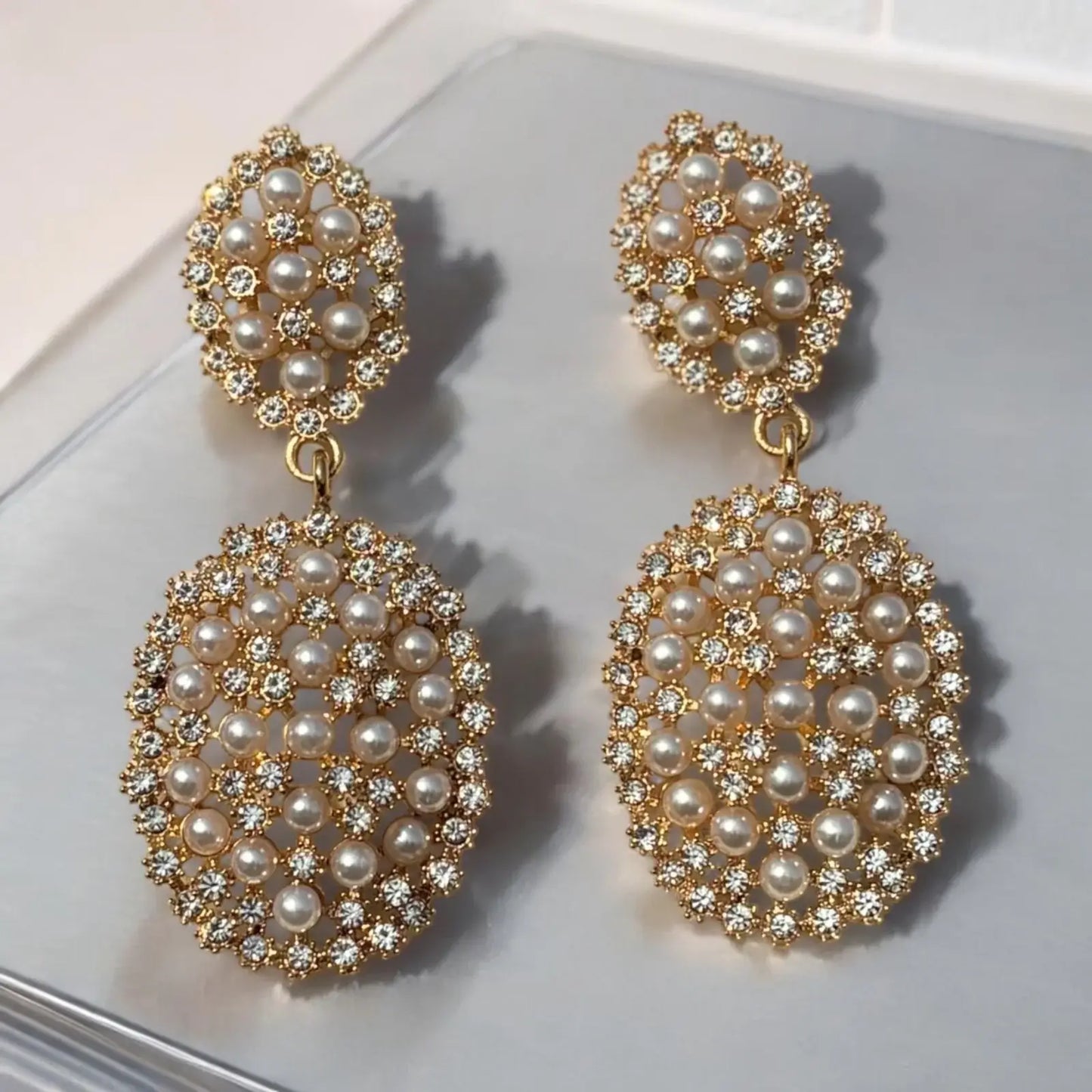 White Pearl and Gold Earrings